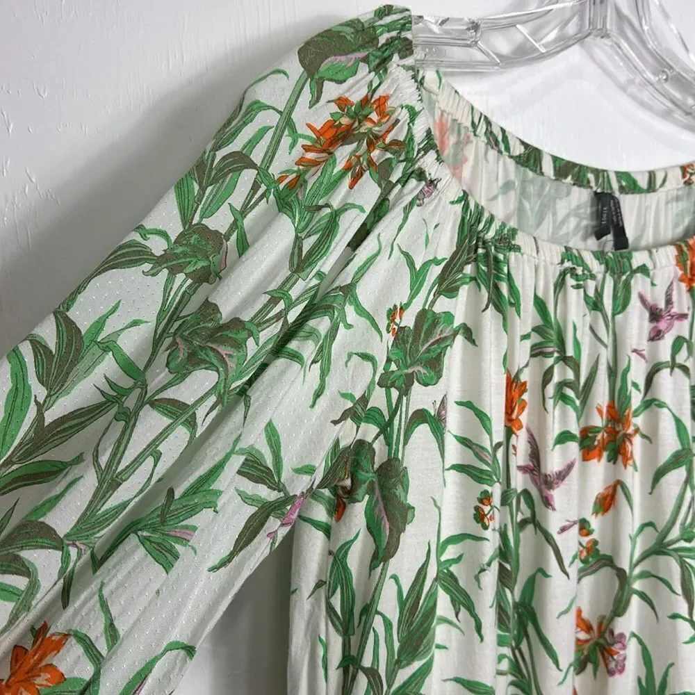 ANTHROPOLOGIE Cascais Tropical Floral Bird Off The Shoulder Puff Sleeve Top XS